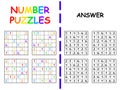 Sudoku set with answer colorful activity page for school children vector illustration Royalty Free Stock Photo