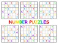 Sudoku six by six set for kids colorful vector illustration. Number puzzles set activity page - horizontal printable Royalty Free Stock Photo