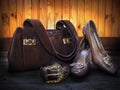 Suede bag, leather shoes and belt