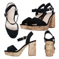 Suede black female sandals isolated