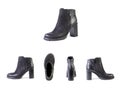 Suede women's boots on a white background, black shoes, autumn a Royalty Free Stock Photo