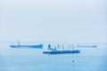 Suez Canal, Egypt - cargo ships on the way through the Suez Canal. Royalty Free Stock Photo