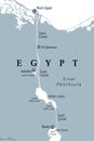 Suez Canal, artificial sea-level waterway in Egypt, gray political map Royalty Free Stock Photo
