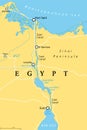 Suez Canal, artificial sea-level waterway in Egypt, political map Royalty Free Stock Photo
