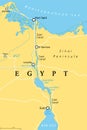 Suez Canal, artificial sea-level waterway in Egypt, political map