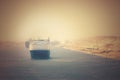 The Suez Canal - a ship convoy passes through the new eastern ex Royalty Free Stock Photo