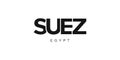 Suez in the Egypt emblem. The design features a geometric style, vector illustration with bold typography in a modern font. The