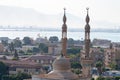 An Egyptian Mosque minarets and city of Tawfiq Suburb of Suez.