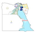 flag of Suez on map of Egypt Governorates