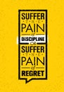 Suffer The Pain Of Discipline Or The Pain Of Regret. Sport And Fitness Creative Motivation Vector Design. Gym Banner Royalty Free Stock Photo