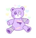 Suffering bear toy with injured body yami kawaii style