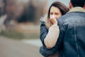 Sad Woman Crying Saying Goodbye to her Loved One Royalty Free Stock Photo