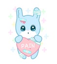 Suffering rabbit with injured ear and broken heart yami kawaii style