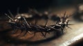 Suffering and Resurrection Symbolized by Crown of Thorns and Nails. Lenten Season Concept.