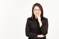 Suffering Toothache Of Beautiful Asian Woman Wearing Black Blazer Isolated On White Background Royalty Free Stock Photo