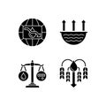 Suffering from water shortage black glyph icons set on white space Royalty Free Stock Photo