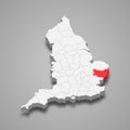 Suffolk county location within England 3d map