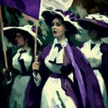 Suffragette March Women\'s Rights Group Purple Green White Generative AI