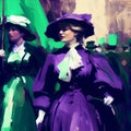 Suffragette March Women\'s Rights Group Purple Green White Generative AI Royalty Free Stock Photo