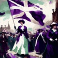 Suffragette March Women\'s Rights Group Purple Green White Generative AI Royalty Free Stock Photo