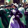 Suffragette March Women\'s Rights Group Purple Green White Generative AI Royalty Free Stock Photo