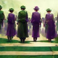 Suffragette March Women\'s Rights Group Purple White Green Organised Rally Demonstration Abstract Generative AI