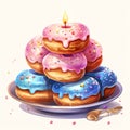 Sufganiyot Hanukkah Jewish watercolor Royalty Free Stock Photo