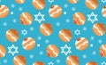 Sufganiyot seamless pattern. Jewish donut seamless texture, traditional dessert on the holiday of Hanukkah background