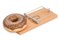 Sugar Addiction concept. Chocolate donut in mousetrap, 3D render Royalty Free Stock Photo
