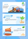 Sugar agriculture product vector illustration set, cartoon flat banner collection of agricultural machine harvesting