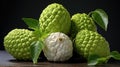 The sugar apple or sweetsop is the edible fruit of Annona squamosa creative minimalist still life