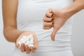 Sugar Is Bad. Woman Holding In Hands Sugar Cubes. Royalty Free Stock Photo