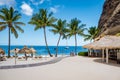 Sugar beach Saint Lucia , a public white tropical beach with palm trees and luxury beach chairs on the beach of the Royalty Free Stock Photo