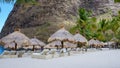 Sugar beach Saint Lucia ,white tropical beach palm trees and luxury beach chairs St Lucia Caribbean Royalty Free Stock Photo