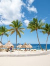 Sugar beach Saint Lucia ,white tropical beach palm trees and luxury beach chairs St Lucia Caribbean Royalty Free Stock Photo