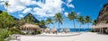 Sugar beach Saint Lucia ,white tropical beach palm trees and luxury beach chairs St Lucia Caribbean Royalty Free Stock Photo