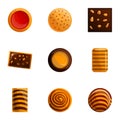 Sugar biscuit icon set, cartoon style