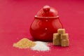 Sugar pot and brown and white sugar Royalty Free Stock Photo