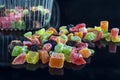 Sugar candied fruit on a black background