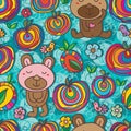 Sugar candy colorful bear bird seamless pattern
