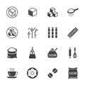 Sugar cane, cube flat glyph icons set. Sweetener, stevia, bakery products vector illustrations. Signs for sugarless food