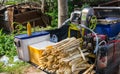 Sugar cane juice machine and Residue of sugar cane Royalty Free Stock Photo