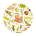 Sugar Cane Round Composition Design with Stem Plant Vector Template Royalty Free Stock Photo