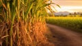 Sugar cane stalks on plantation.