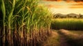 Sugar cane stalks on plantation. Generative AI