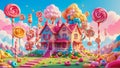 Sugar-Coated Dreams. Enchanting Candyland Wonderland with Lollipops, Gumdrops, palace and Candy Canes. Indulge in the Magic of