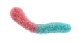 Sugar coated red and blue gummy worm