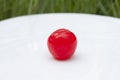 Sugar coated red cherries are used to decorate desserts in white plate. Royalty Free Stock Photo