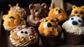 Sugar-Coated Zoo. Indulge in Carved Animal Figures Made from Cupcakes, Cookies, and Ice Cream. Generative AI