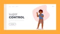 Sugar Control Landing Page Template. Child Character With Diabetes Measures Blood Sugar Level With A Glucometer